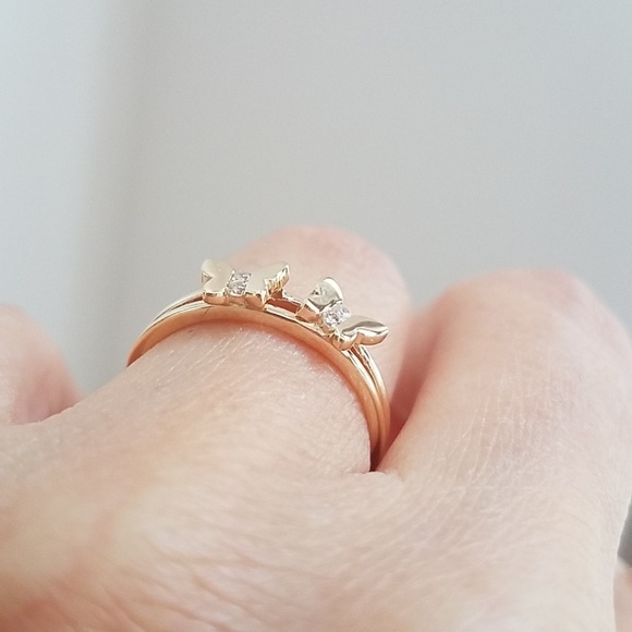 14k Yellow gold 2 Butterfly CZ Ring - Picture 6 of 9